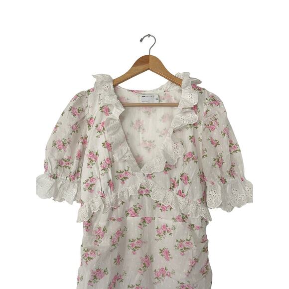 NWT ASOS Design Eyelet Fill Ruched Mini Dress in Textured Rose Floral Print - Picture 6 of 9